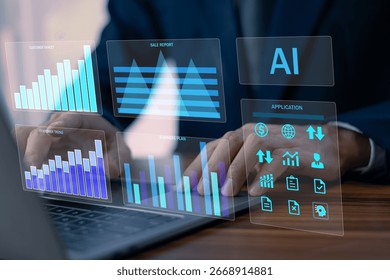 Data Analytics concept, Data Annotation, Data Analysis, Businessman use laptop analyzing data for customer segmentation and targeted advertising strategies