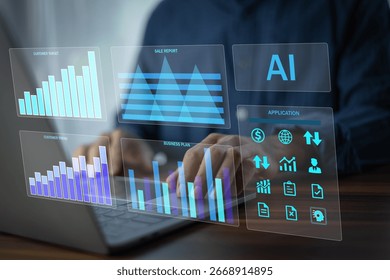 Data Analytics concept, Data Annotation, Data Analysis, Businessman use laptop analyzing data for customer journey mapping and improved marketing communication