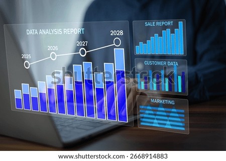 Data Analytics concept, Data Annotation, Data Analysis, Businessman use laptop analyzing data to track customer loyalty programs and retention strategies