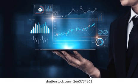 Data analytics dashboard with charts, indicators, and performance metrics, reveals trends, data analytics drives growth, supports insight, and data analytics improves decisions. Vouch