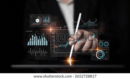 Data analytics dashboard with charts, indicators, and performance metrics, reveals trends, data analytics drives growth, supports insight, and data analytics improves decisions. Latch
