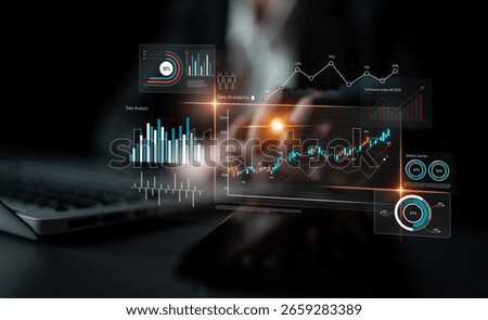 Data analytics dashboard with charts, indicators, and performance metrics, reveals trends, data analytics drives growth, supports insight, and data analytics improves decisions. Latch