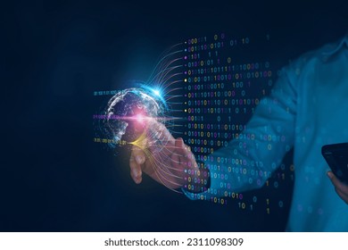 Data analytics and insights powered by big data and AI technologies. Data businessman analysing complex information with artificial intelligence for business analytics dashboard charts and metrics. - Powered by Shutterstock