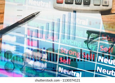 Data analyzing in Forex, Commodities, Equities, Fixed Income and Emerging Markets: the charts and summary info show about "Business statistics and Analytics value". -Digital information in dark tone.