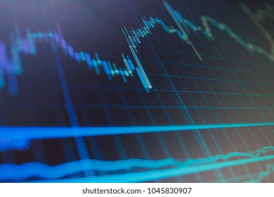 Data analyzing in forex market: the charts and quotes on display. Finance stock market investment trading. Stock market concept and background. 