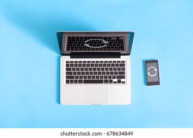 Data Backup Laptop and Smartphone Synchronize Online Connection