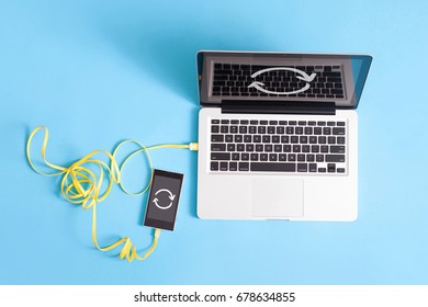 Data Backup Laptop and Smartphone Synchronize Online Connection