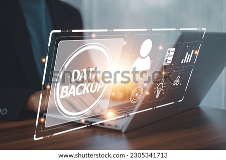 Data backup management concept, Online digital data storage and connection service for download or upload via cyberspace or server.