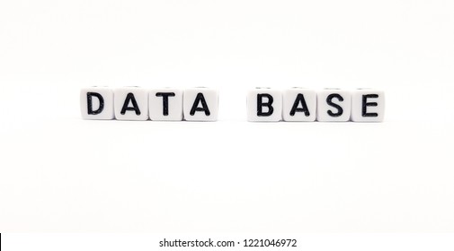 data base word built with white cubes and black letters on white background
