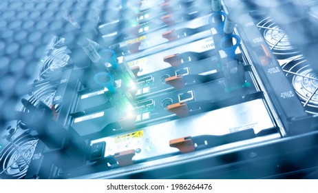 Data calculation center. Blue Server Rack 