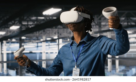 Data center admin wearing VR headset using artificial intelligence neural networks technology. Server hub developer using AI programming language and virtual reality to update hardware - Powered by Shutterstock - Get 15% off with code: PIKWIZARD15