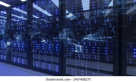 Data Center Computer Racks In Network Security Server Room Cryptocurrency Mining