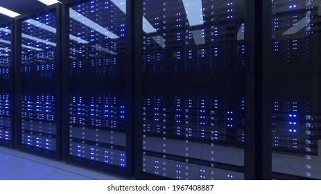 Data Center Computer Racks In Network Security Server Room Cryptocurrency Mining