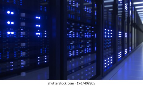 Data Center Computer Racks In Network Security Server Room Cryptocurrency Mining
