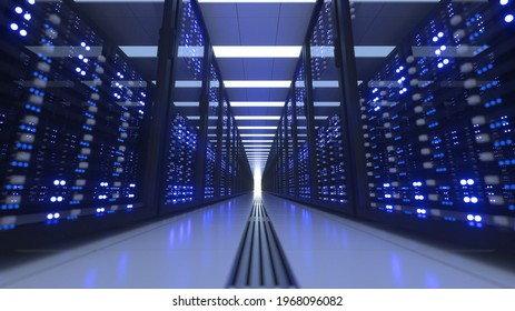 Data Center Computer Racks In Network Security Server Room Cryptocurrency Mining