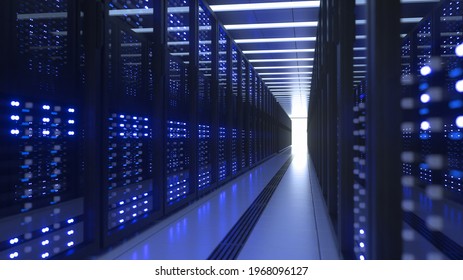 Data Center Computer Racks In Network Security Server Room Cryptocurrency Mining