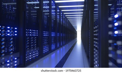 Data Center Computer Racks In Network Security Server Room Cryptocurrency Mining