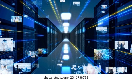 Data center concept. Server room and visual contents.