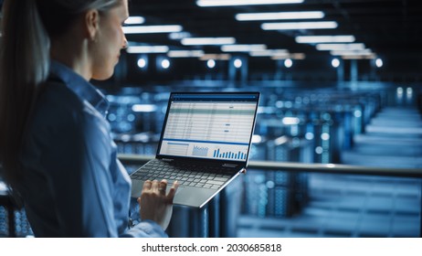 Data Center Female Specialist Uses Laptop Stock Photo 2030685818 ...