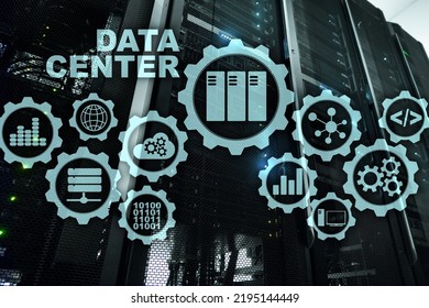 Data Center Of The Future On A Virtual Screen. Business Information Technology Concept. Storing Data And Securing Business Continuity.