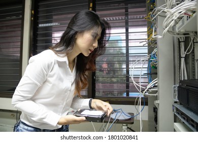 Data center hardware updates close-up. Installation of harddisk server in the server room.