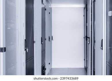 Data center with a row of server racks