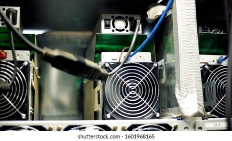 Data Centers With Fans. Stock Footage. Close-up Of Fan Unit Hardware For Supply Of Data Centre. Power Supplies For Small Data Center