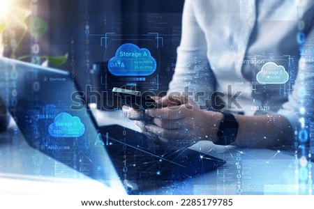 Data cloud and online transfer data storage for confidential business network. Data transfer protection and data center connection network. 
