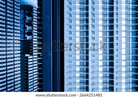 data cloud tapes inside data center racks