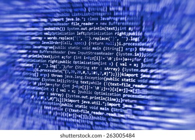 Data computer programmer bits stream of data bits. Digital display screen of modern  programmer coding work live. Abstract technology pattern background of IT project. Blue color.