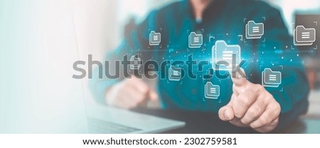 Data document content management system search and online file transfer download or doc sharing and database digital cloud drive storage service on computer network technology analytics concepts