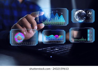 Data driven concept with businessman use virtual touchscreens with data in graphs and trends to make decisions and implement marketing strategies to reach more customers - Powered by Shutterstock