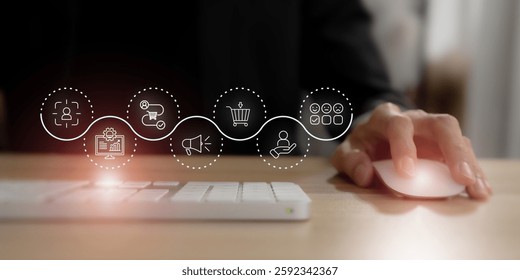 Data driven customer insights, data analysis concept. Using collected customer data to gain valuable information about behaviors, preferences and needs for decision making and marketing strategies. 
