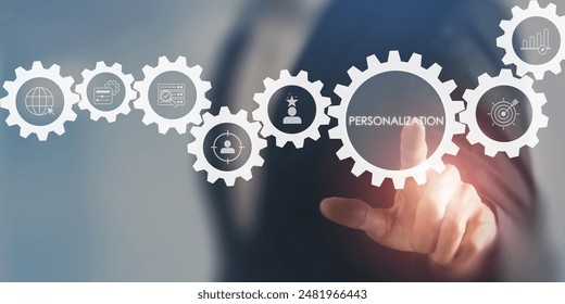 Data driven personalization concept. Big data and advanced analytics, analyzing behavior, preferences and demographics providing targeted and personalized offering. Create personalized recommendations