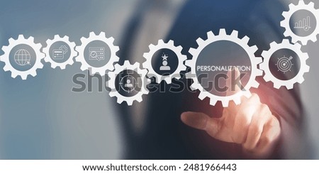 Data driven personalization concept. Big data and advanced analytics, analyzing behavior, preferences and demographics providing targeted and personalized offering. Create personalized recommendations