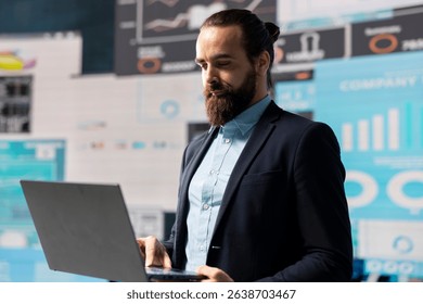 Data driven planning helps this professional to build a successful strategy for global business development. Using charts on dashboard and projections to guide his leadership ideas for growth.