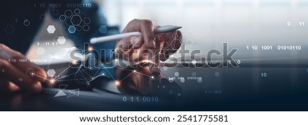 Data exchange, digital technology, AI, Business Intelligence, big data management and internet network connection, Digital software technology and global business development, network marketing