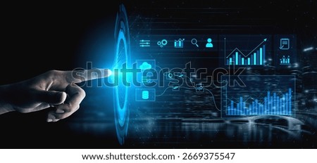 Data flow from database and cloud to processing and analytics dashboards, representing data analysis, automation, insight generation, and digital intelligence Vouch