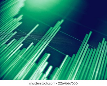 Data information graph with green bar chart displayed on a pixelated monitor with a dark blue background