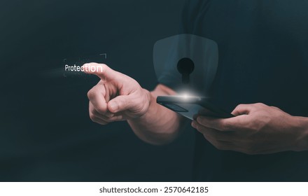 Data Information protection and encryption using network technology for security to prevent crime, hackers, and online attacks. Technology and information security in everyday life. Authentication.