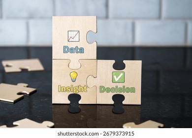 Data Insight Decision, Analytics Strategy Puzzle Symbolism