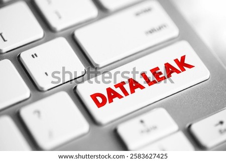 Data Leak - release of sensitive, confidential or protected data to an untrusted environment, text concept button on keyboard