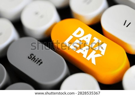 Data Leak - release of sensitive, confidential or protected data to an untrusted environment, text concept button on keyboard