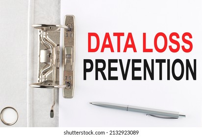 DATA LOSS PREVENTION Text On Paper Folder With Pen. Business Concept