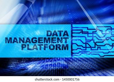 Data management and analysis platform concept on server room background