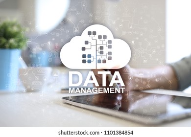 Data management, database manager, cloud technology concept.