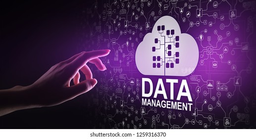Data management system, cloud technology, Internet and business concept.