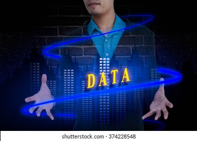 DATA message double exposure concept with businessman silhouette