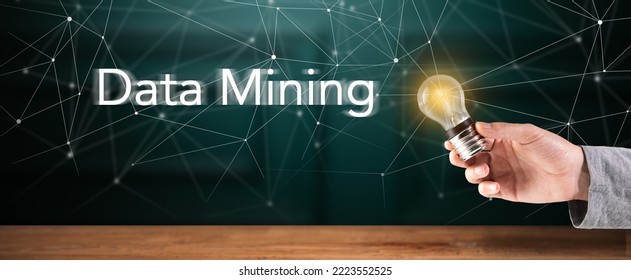 Data mining and light bulb in hand. On the background of the network