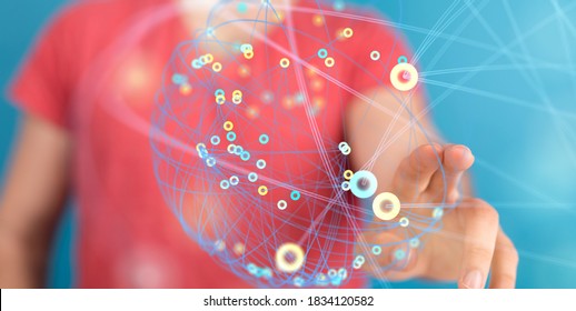 data network wire connection in front of man